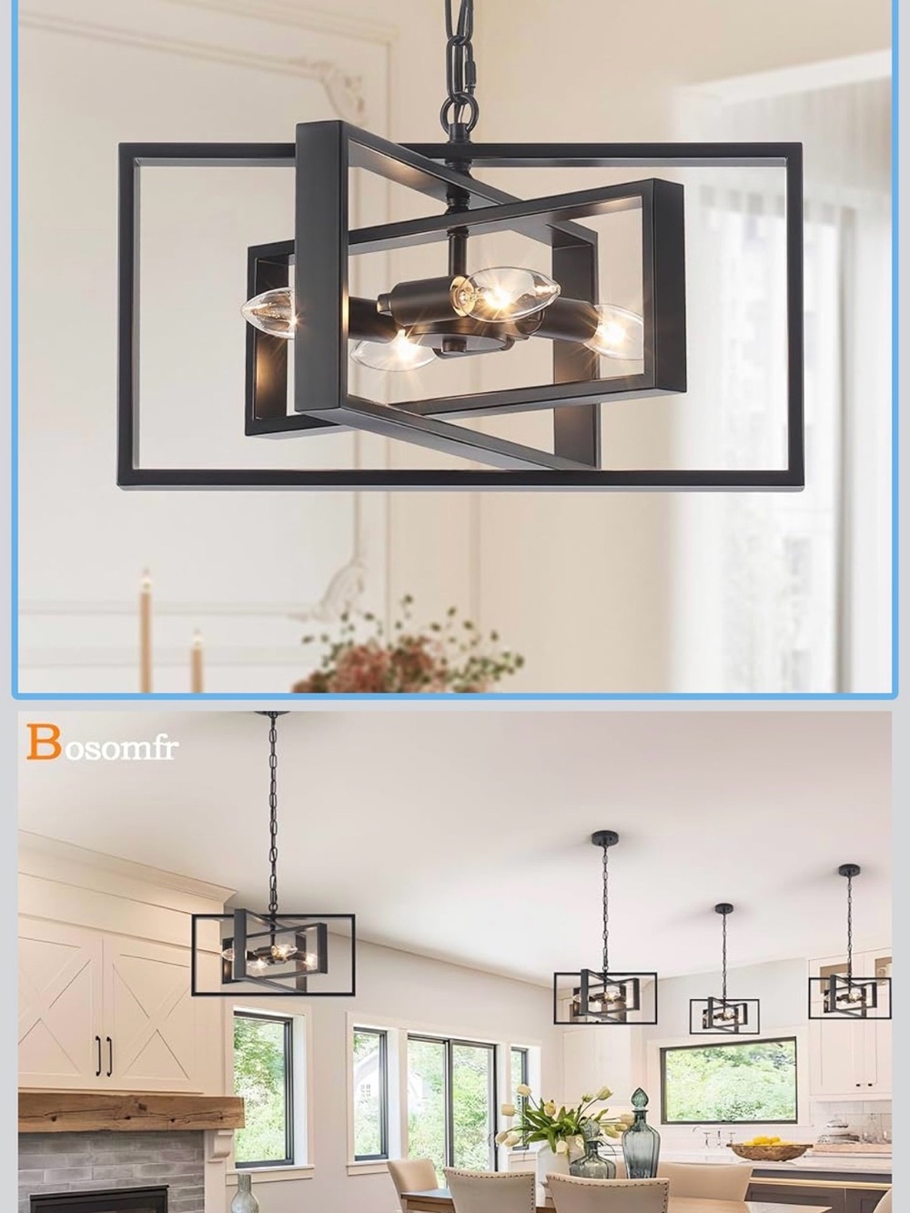 Bosomfr 4-Lights Modern Black Chandeliers Light